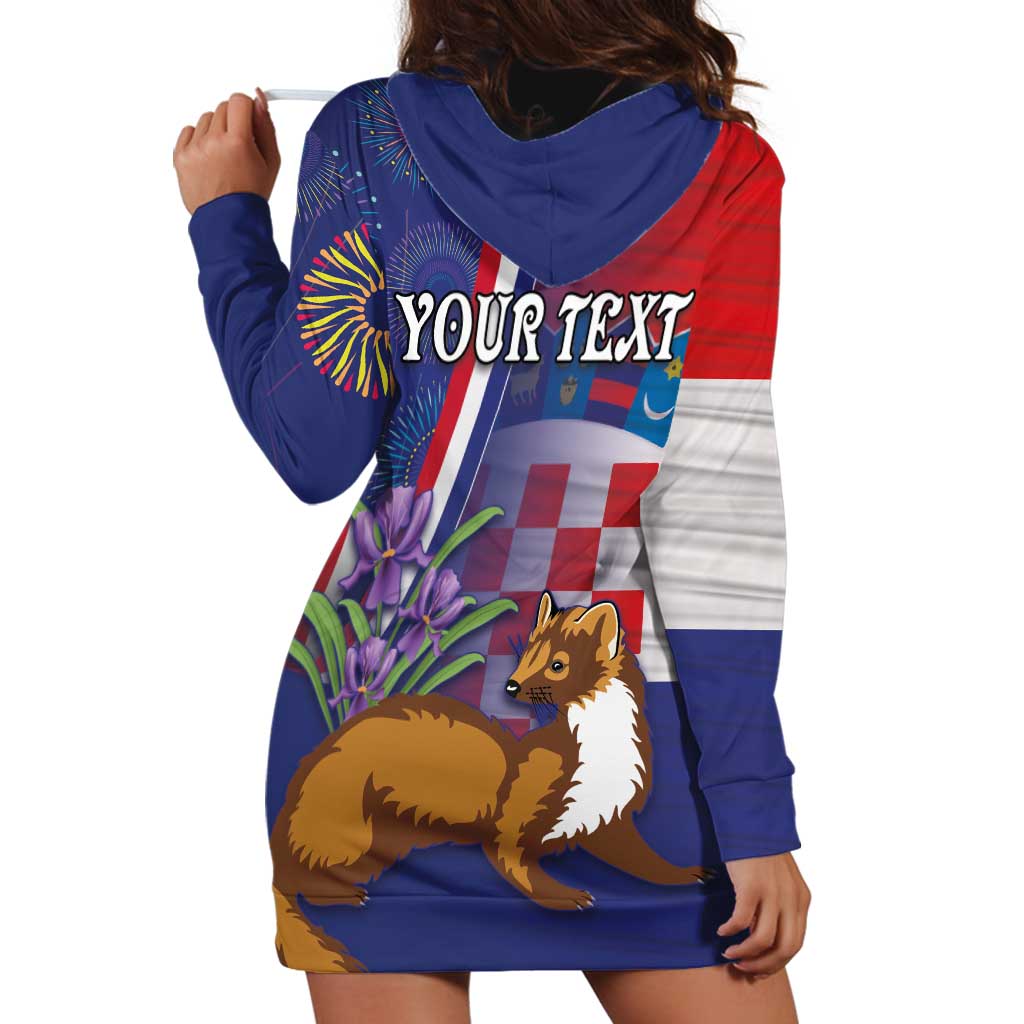 Personalised Croatia Independence Day Hoodie Dress Sretan Dan nezavisnosti With Kuna Zlatica and Perunika - Wonder Print Shop