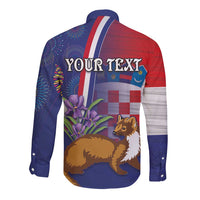 Personalised Croatia Independence Day Long Sleeve Button Shirt Sretan Dan nezavisnosti With Kuna Zlatica and Perunika - Wonder Print Shop