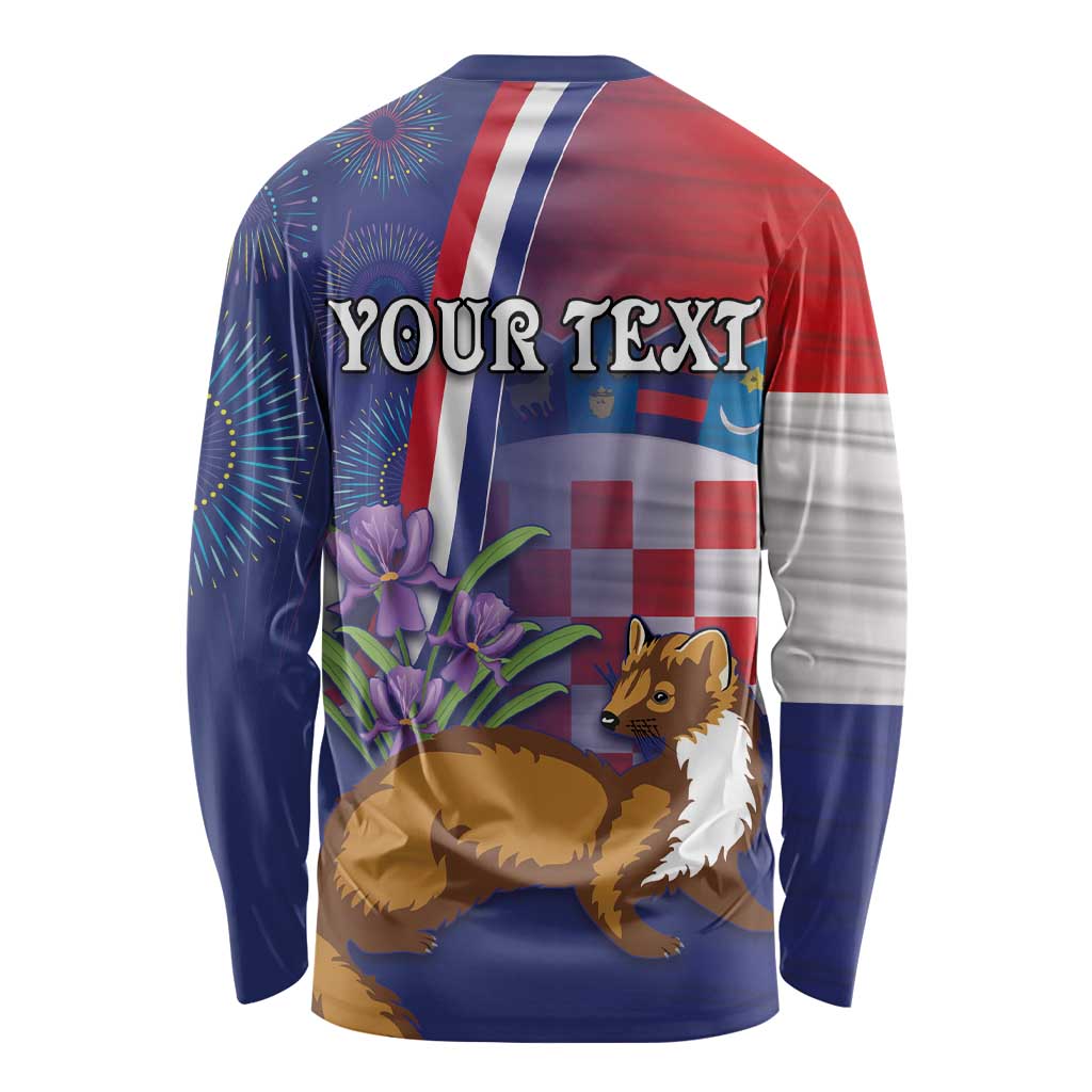 Personalised Croatia Independence Day Long Sleeve Shirt Sretan Dan nezavisnosti With Kuna Zlatica and Perunika - Wonder Print Shop