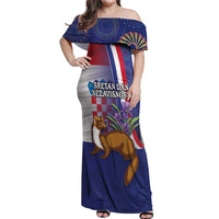 Personalised Croatia Independence Day Off Shoulder Maxi Dress Sretan Dan nezavisnosti With Kuna Zlatica and Perunika - Wonder Print Shop
