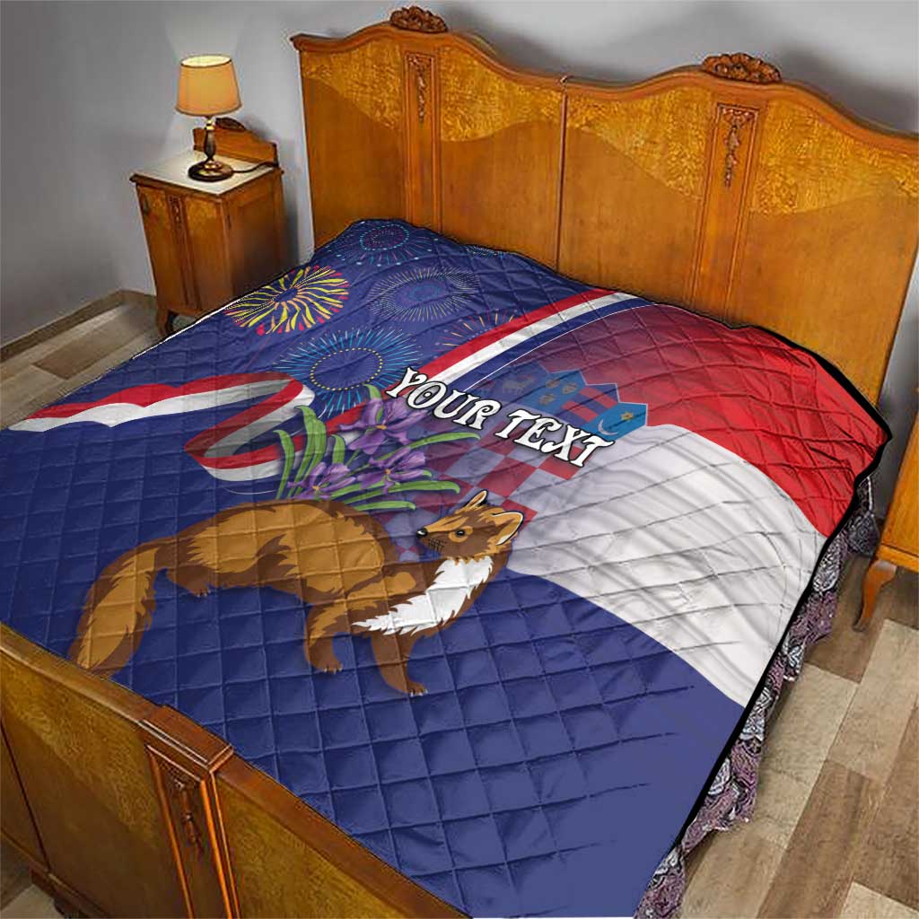 Personalised Croatia Independence Day Quilt Sretan Dan nezavisnosti With Kuna Zlatica and Perunika - Wonder Print Shop