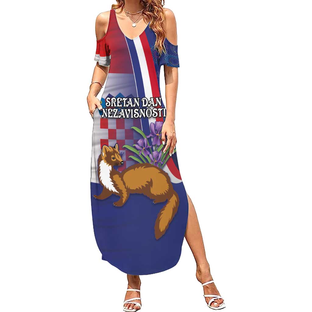 Personalised Croatia Independence Day Summer Maxi Dress Sretan Dan nezavisnosti With Kuna Zlatica and Perunika - Wonder Print Shop
