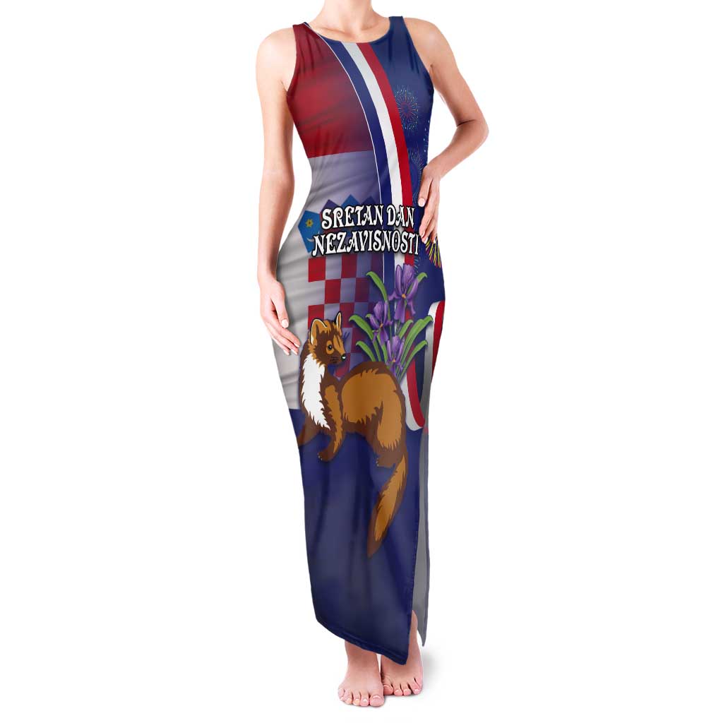 Personalised Croatia Independence Day Tank Maxi Dress Sretan Dan nezavisnosti With Kuna Zlatica and Perunika - Wonder Print Shop