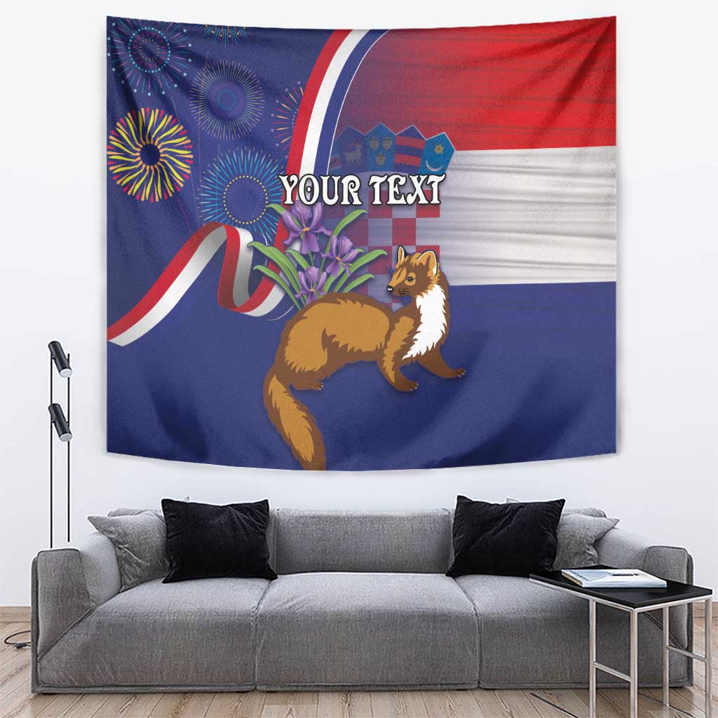 Personalised Croatia Independence Day Tapestry Sretan Dan nezavisnosti With Kuna Zlatica and Perunika - Wonder Print Shop