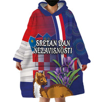 Personalised Croatia Independence Day Wearable Blanket Hoodie Sretan Dan nezavisnosti With Kuna Zlatica and Perunika - Wonder Print Shop