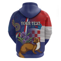 Personalised Croatia Independence Day Zip Hoodie Sretan Dan nezavisnosti With Kuna Zlatica and Perunika - Wonder Print Shop