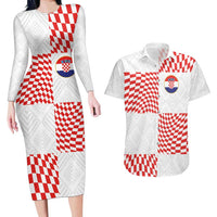 Custom Croatia Football Champion 2024 Couples Matching Long Sleeve Bodycon Dress and Hawaiian Shirt - Wonder Print Shop