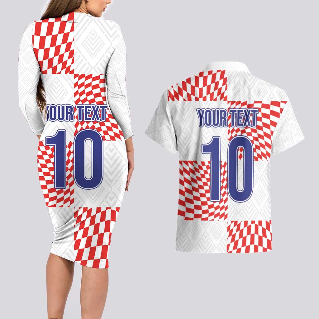 Custom Croatia Football Champion 2024 Couples Matching Long Sleeve Bodycon Dress and Hawaiian Shirt - Wonder Print Shop