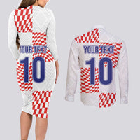 Custom Croatia Football Champion 2024 Couples Matching Long Sleeve Bodycon Dress and Long Sleeve Button Shirt - Wonder Print Shop