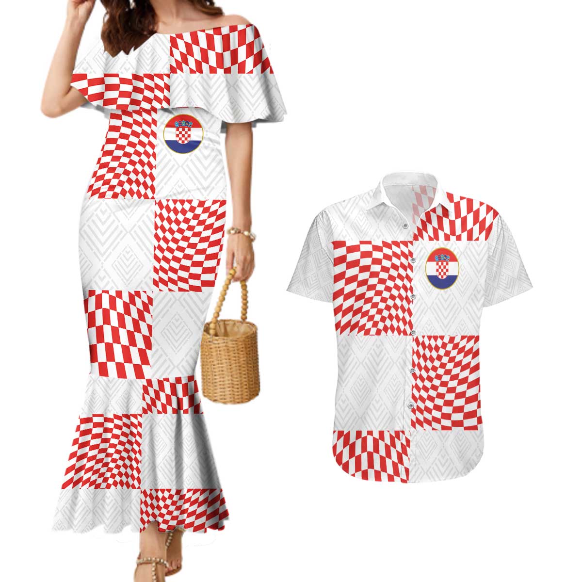 Custom Croatia Football Champion 2024 Couples Matching Mermaid Dress and Hawaiian Shirt - Wonder Print Shop