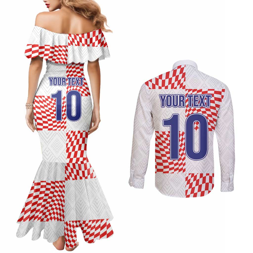 Custom Croatia Football Champion 2024 Couples Matching Mermaid Dress and Long Sleeve Button Shirt