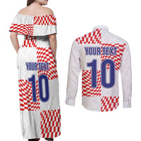 Custom Croatia Football Champion 2024 Couples Matching Off Shoulder Maxi Dress and Long Sleeve Button Shirt - Wonder Print Shop