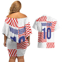 Custom Croatia Football Champion 2024 Couples Matching Off Shoulder Short Dress and Hawaiian Shirt - Wonder Print Shop