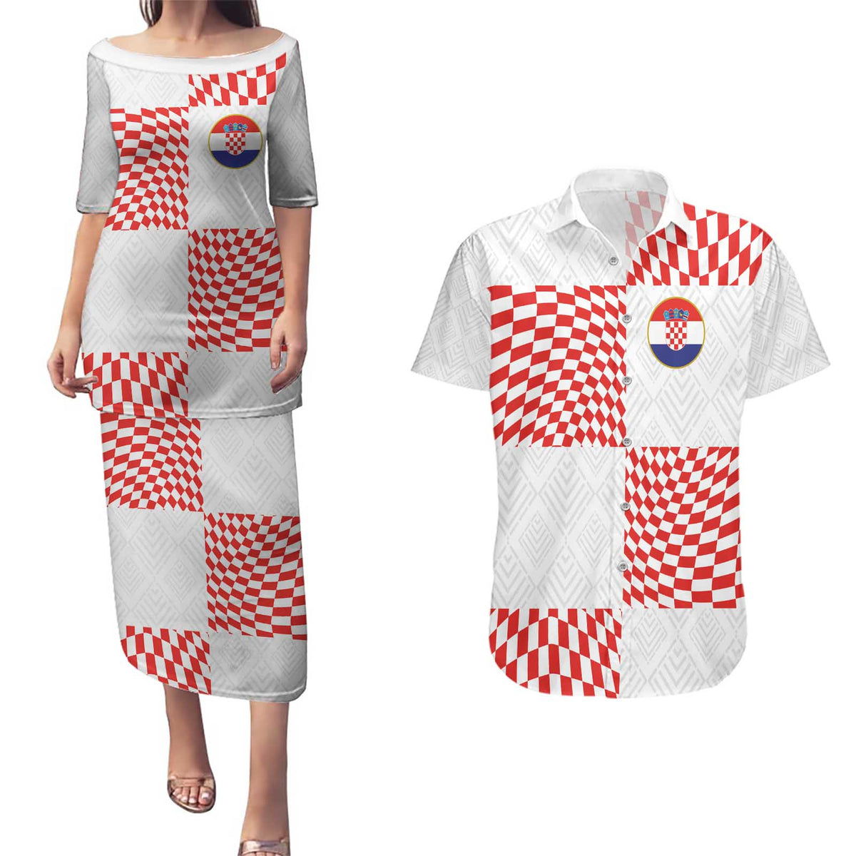 Custom Croatia Football Champion 2024 Couples Matching Puletasi and Hawaiian Shirt - Wonder Print Shop