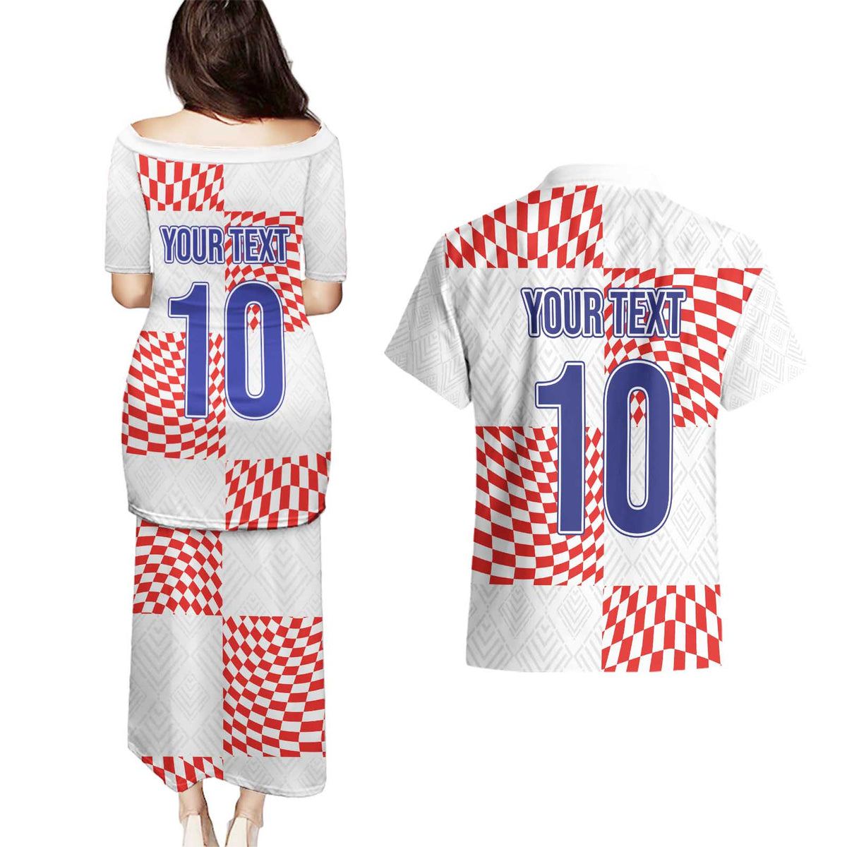 Custom Croatia Football Champion 2024 Couples Matching Puletasi and Hawaiian Shirt - Wonder Print Shop