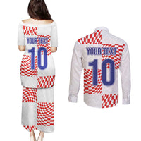 Custom Croatia Football Champion 2024 Couples Matching Puletasi and Long Sleeve Button Shirt - Wonder Print Shop