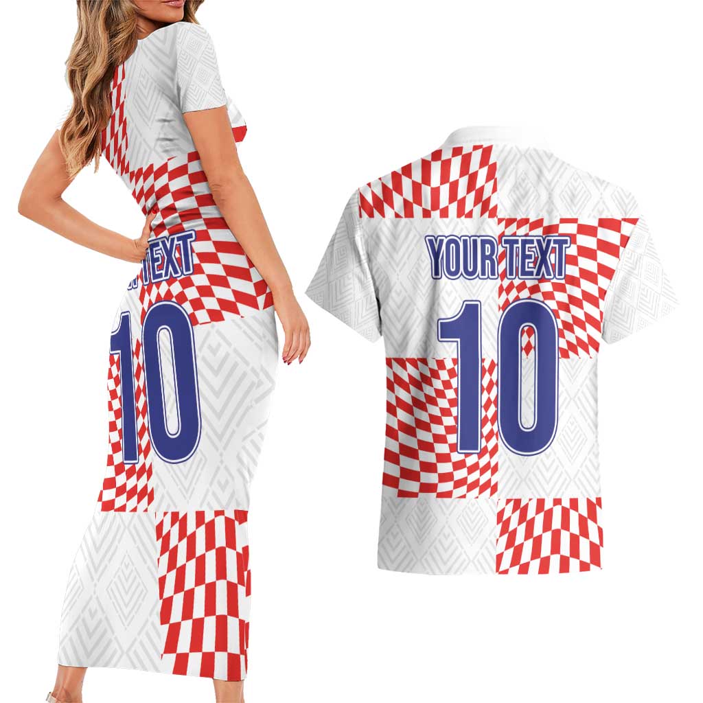Custom Croatia Football Champion 2024 Couples Matching Short Sleeve Bodycon Dress and Hawaiian Shirt - Wonder Print Shop