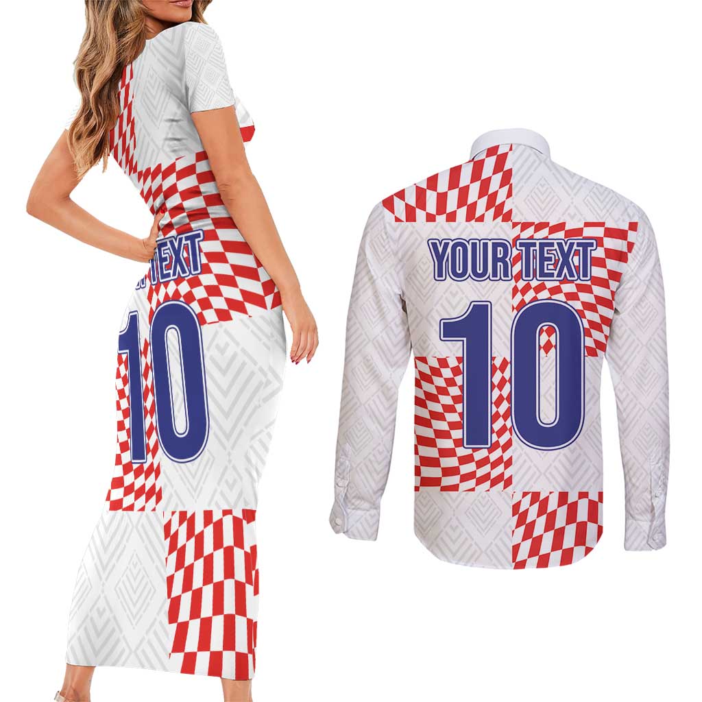 Custom Croatia Football Champion 2024 Couples Matching Short Sleeve Bodycon Dress and Long Sleeve Button Shirt - Wonder Print Shop