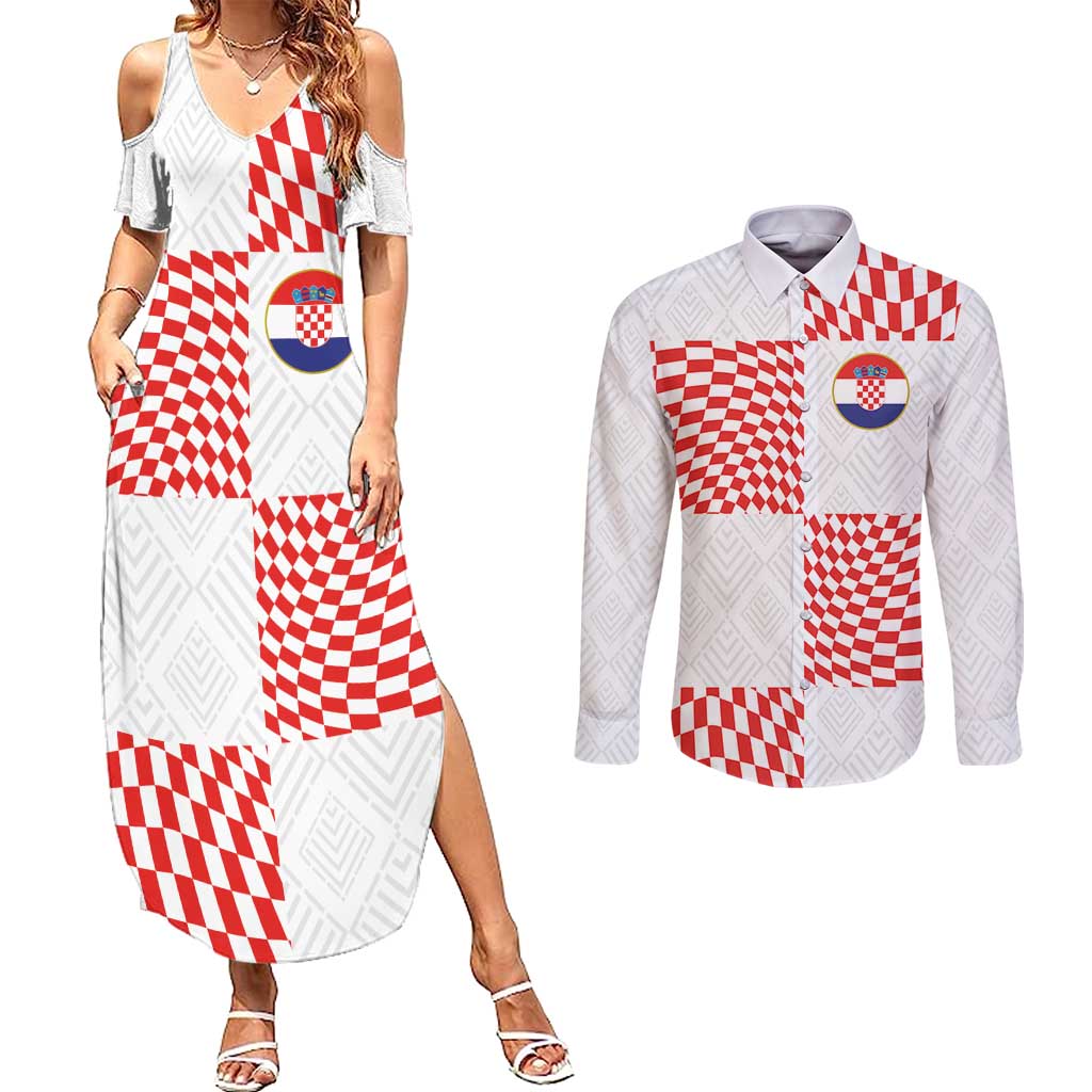 Custom Croatia Football Champion 2024 Couples Matching Summer Maxi Dress and Long Sleeve Button Shirt - Wonder Print Shop