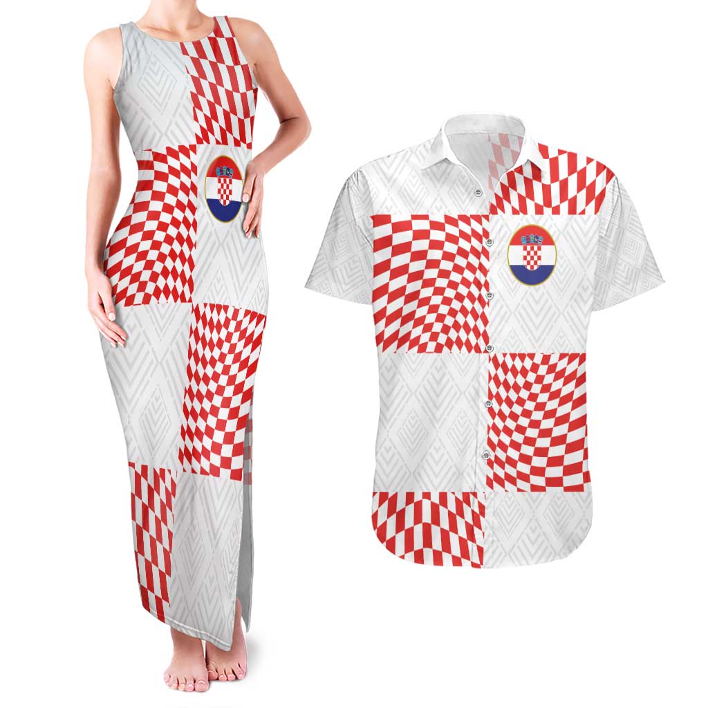 Custom Croatia Football Champion 2024 Couples Matching Tank Maxi Dress and Hawaiian Shirt - Wonder Print Shop