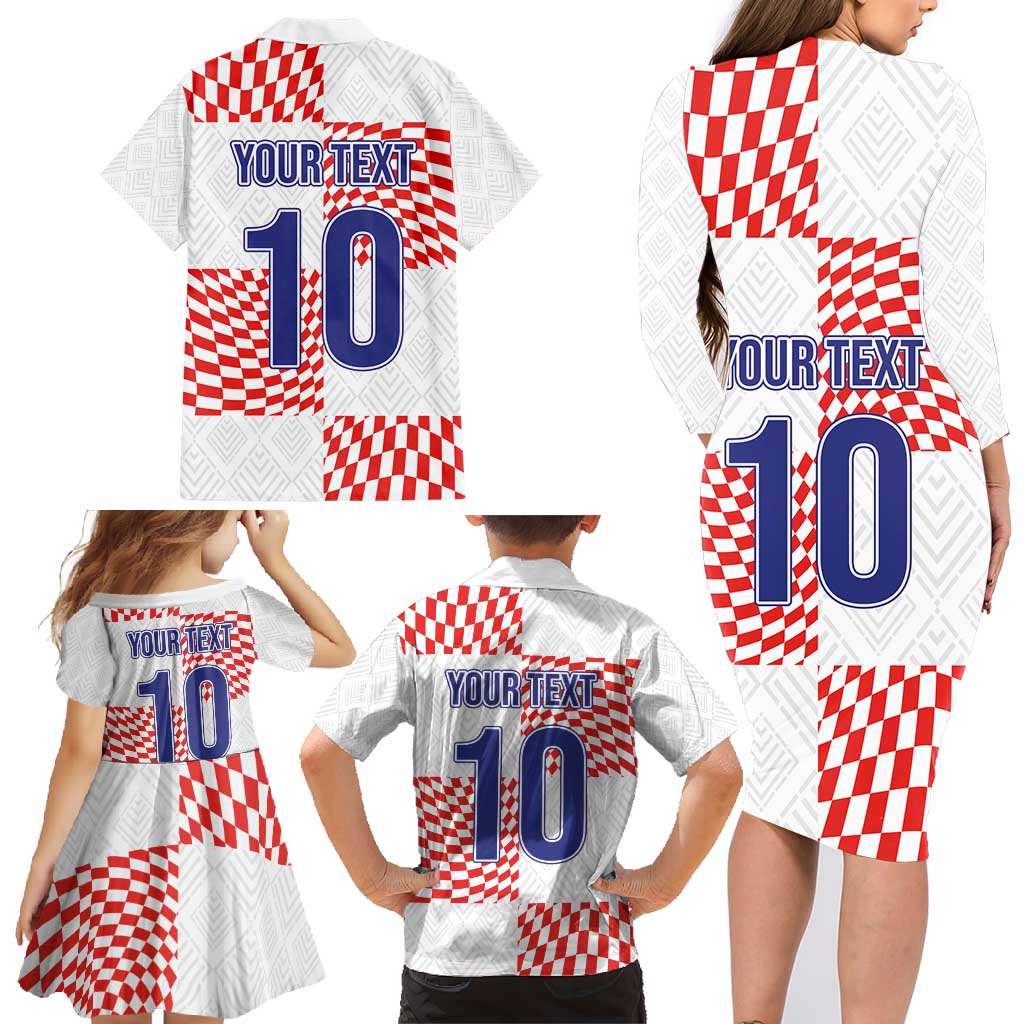 Custom Croatia Football Champion 2024 Family Matching Long Sleeve Bodycon Dress and Hawaiian Shirt - Wonder Print Shop