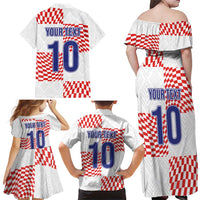 Custom Croatia Football Champion 2024 Family Matching Off Shoulder Maxi Dress and Hawaiian Shirt - Wonder Print Shop