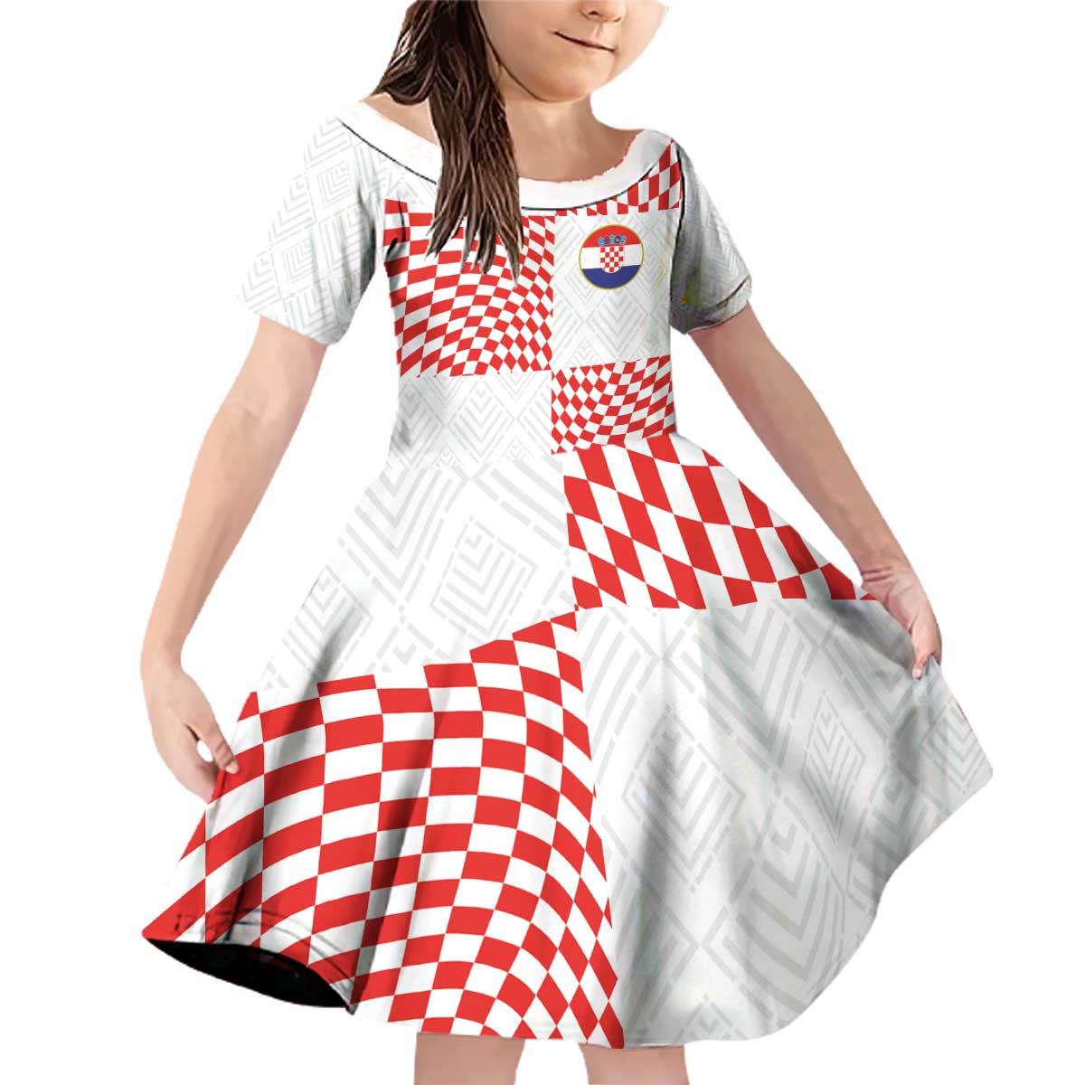 Custom Croatia Football Champion 2024 Family Matching Off Shoulder Short Dress and Hawaiian Shirt - Wonder Print Shop