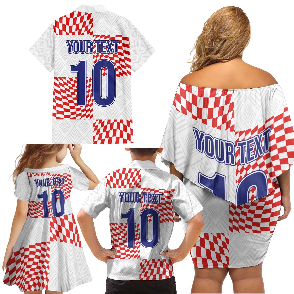 Custom Croatia Football Champion 2024 Family Matching Off Shoulder Short Dress and Hawaiian Shirt - Wonder Print Shop