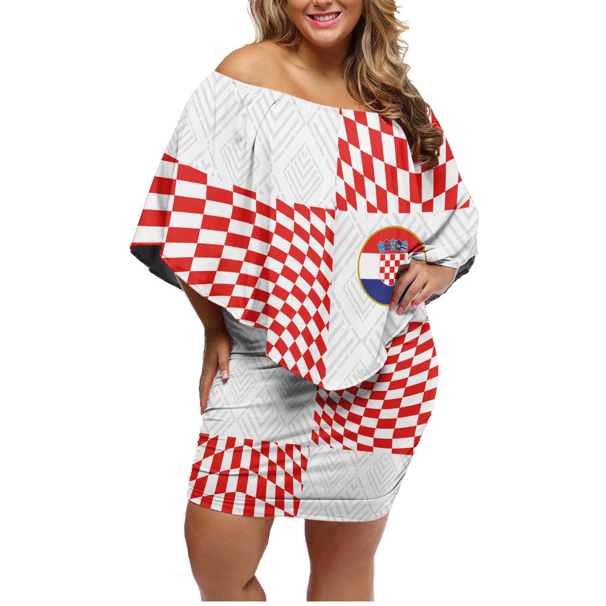 Custom Croatia Football Champion 2024 Family Matching Off Shoulder Short Dress and Hawaiian Shirt - Wonder Print Shop