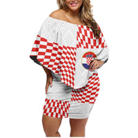 Custom Croatia Football Champion 2024 Family Matching Off Shoulder Short Dress and Hawaiian Shirt - Wonder Print Shop