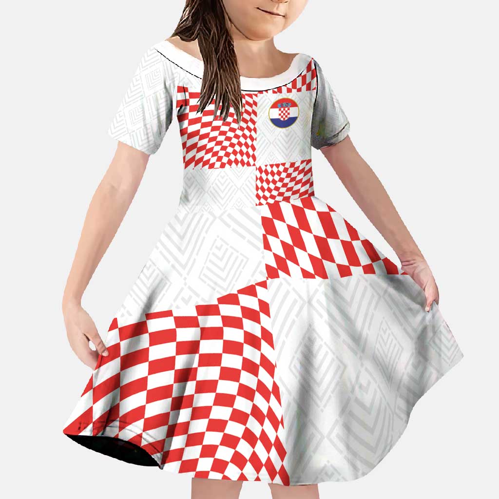 Custom Croatia Football Champion 2024 Family Matching Short Sleeve Bodycon Dress and Hawaiian Shirt - Wonder Print Shop