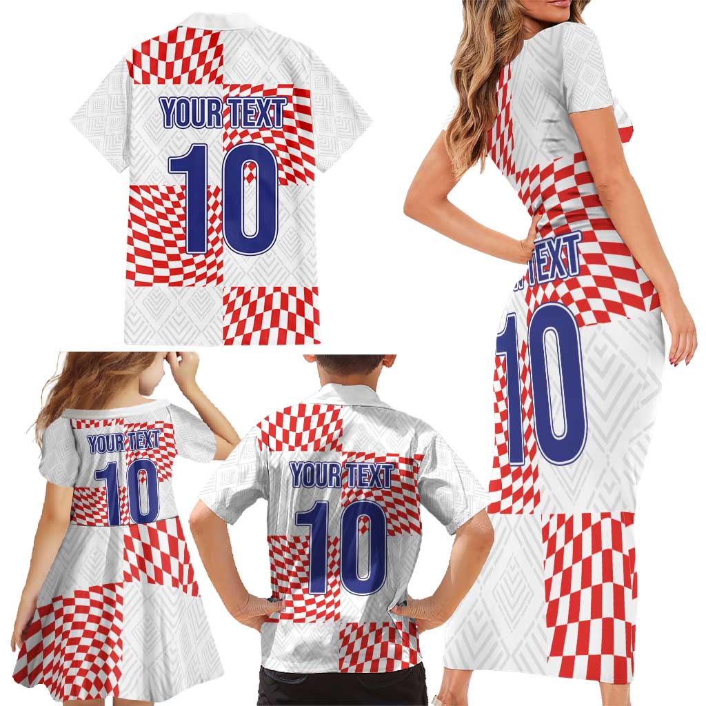 Custom Croatia Football Champion 2024 Family Matching Short Sleeve Bodycon Dress and Hawaiian Shirt - Wonder Print Shop