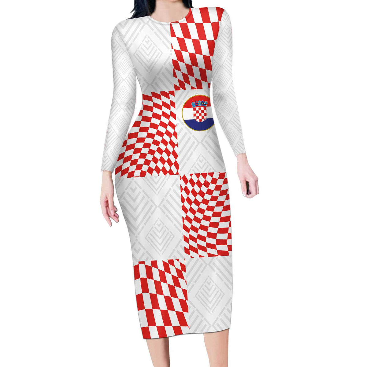 Custom Croatia Football Champion 2024 Long Sleeve Bodycon Dress - Wonder Print Shop
