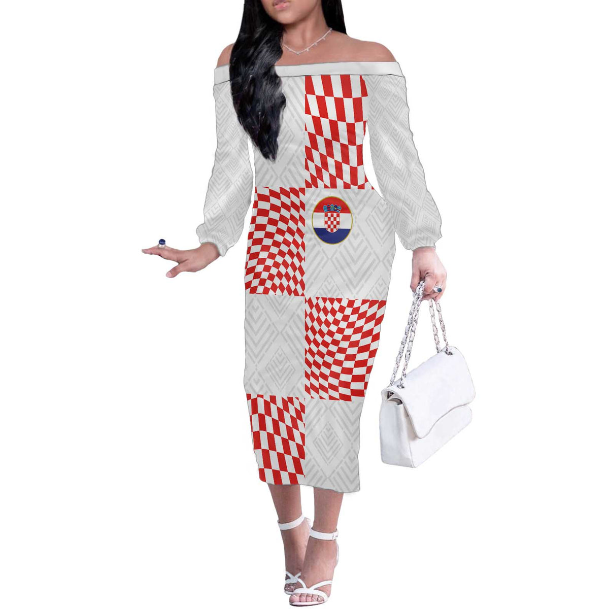Custom Croatia Football Champion 2024 Off The Shoulder Long Sleeve Dress - Wonder Print Shop