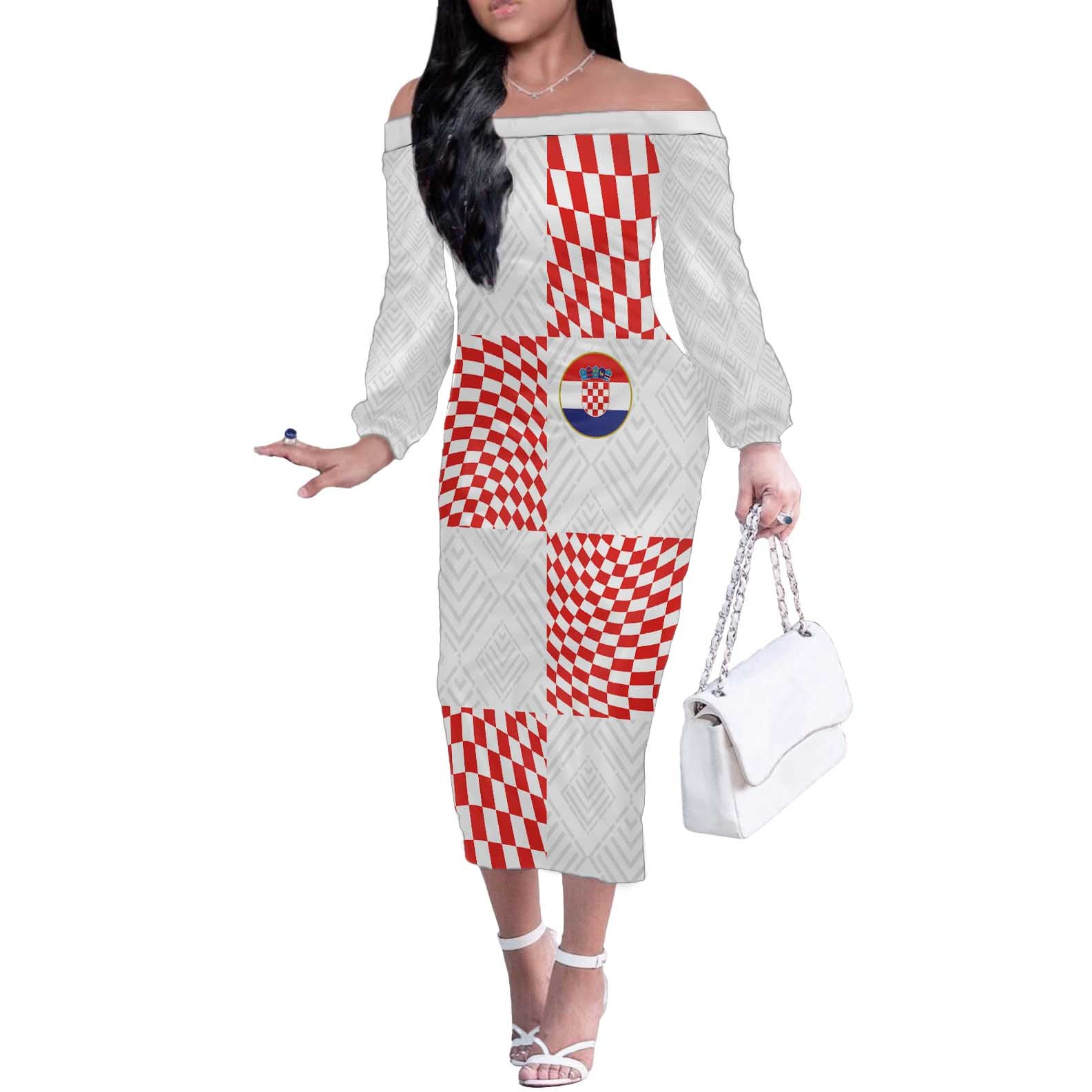 Custom Croatia Football Champion 2024 Off The Shoulder Long Sleeve Dress - Wonder Print Shop