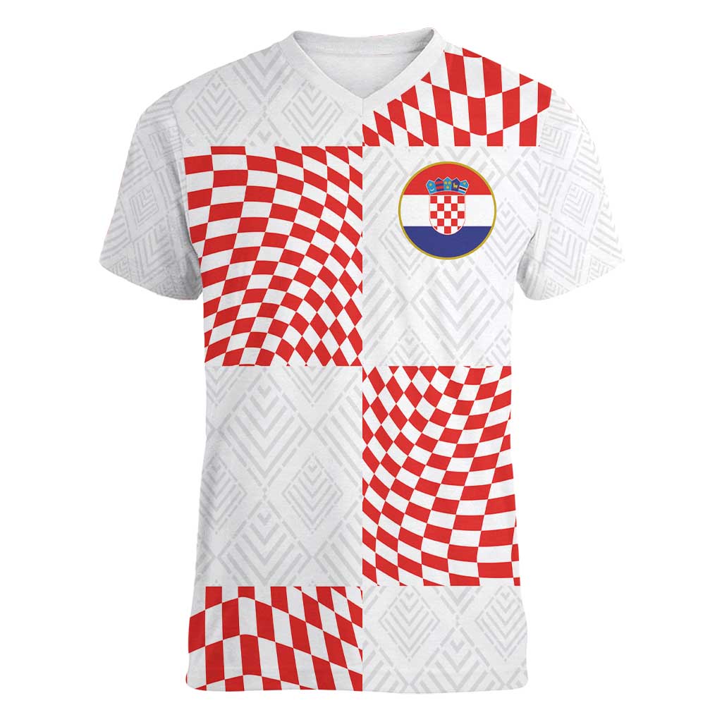 Custom Croatia Football Champion 2024 Women V-Neck T-Shirt - Wonder Print Shop
