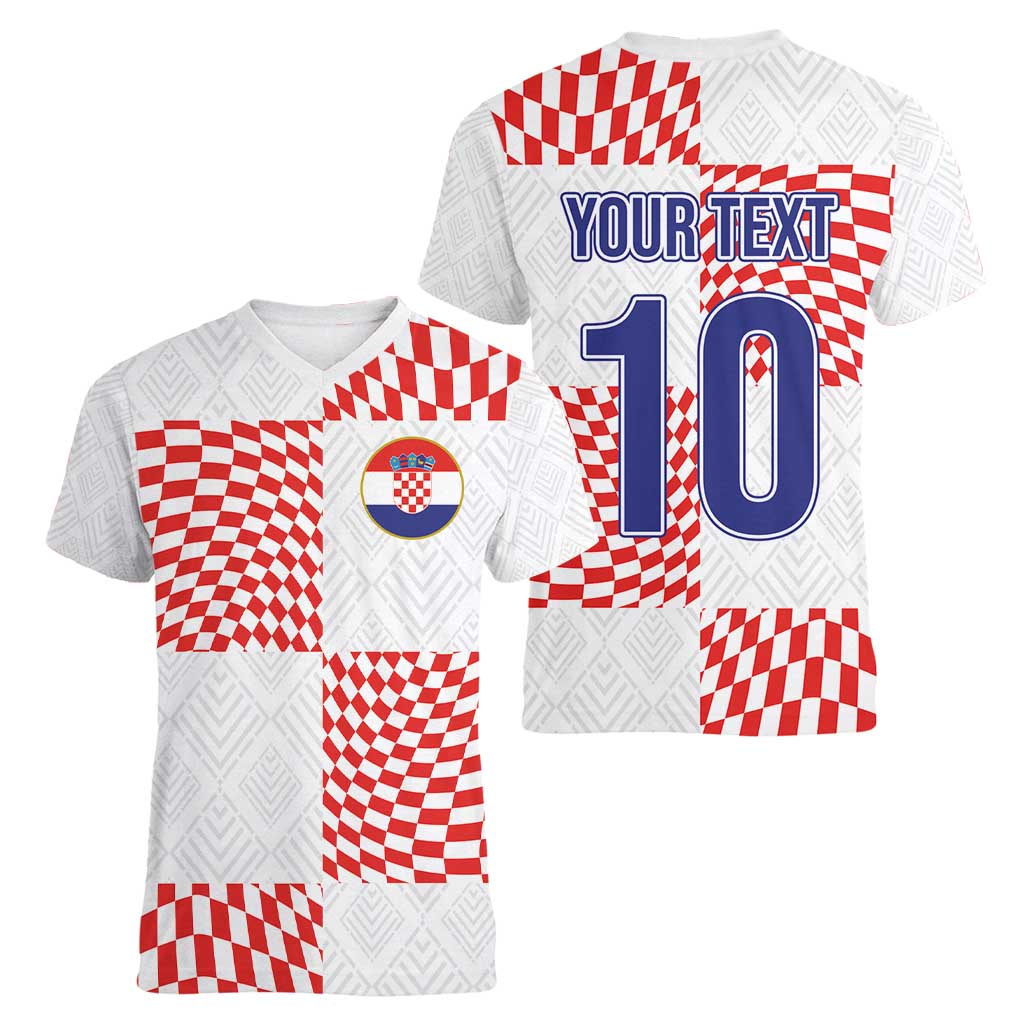Custom Croatia Football Champion 2024 Women V-Neck T-Shirt - Wonder Print Shop