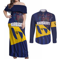 Barbados Independence Day Couples Matching Off Shoulder Maxi Dress and Long Sleeve Button Shirt National Flag Design - Wonder Print Shop