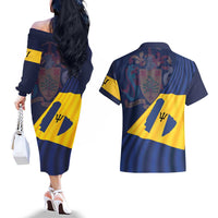 Barbados Independence Day Couples Matching Off The Shoulder Long Sleeve Dress and Hawaiian Shirt National Flag Design - Wonder Print Shop