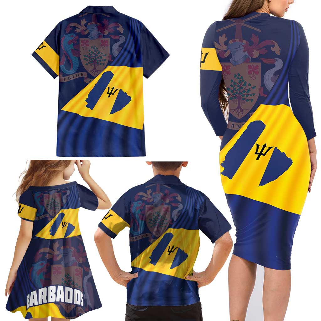 Barbados Independence Day Family Matching Long Sleeve Bodycon Dress and Hawaiian Shirt National Flag Design - Wonder Print Shop