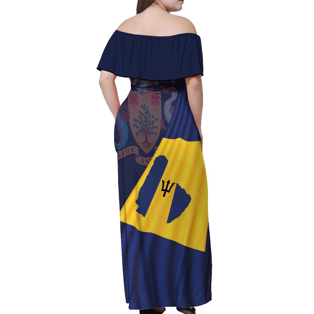 Barbados Independence Day Off Shoulder Maxi Dress National Flag Design - Wonder Print Shop