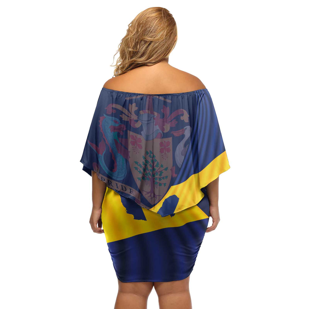 Barbados Independence Day Off Shoulder Short Dress National Flag Design - Wonder Print Shop