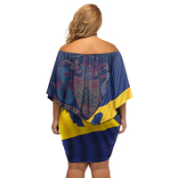 Barbados Independence Day Off Shoulder Short Dress National Flag Design - Wonder Print Shop