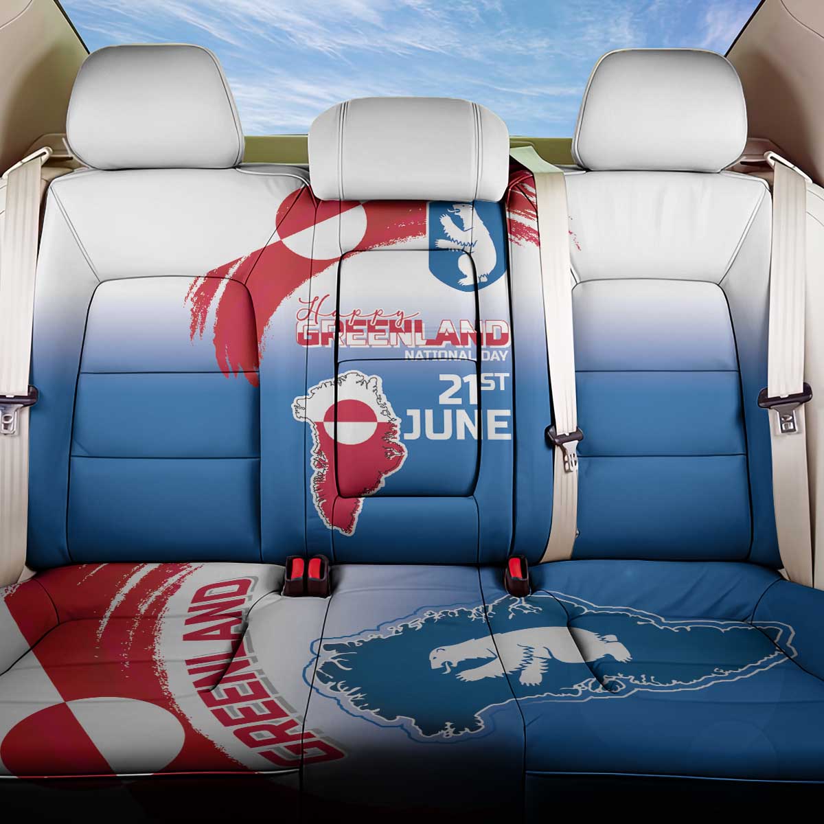 Greenland National Day Back Car Seat Cover National Country Flag and Emblem with The Map