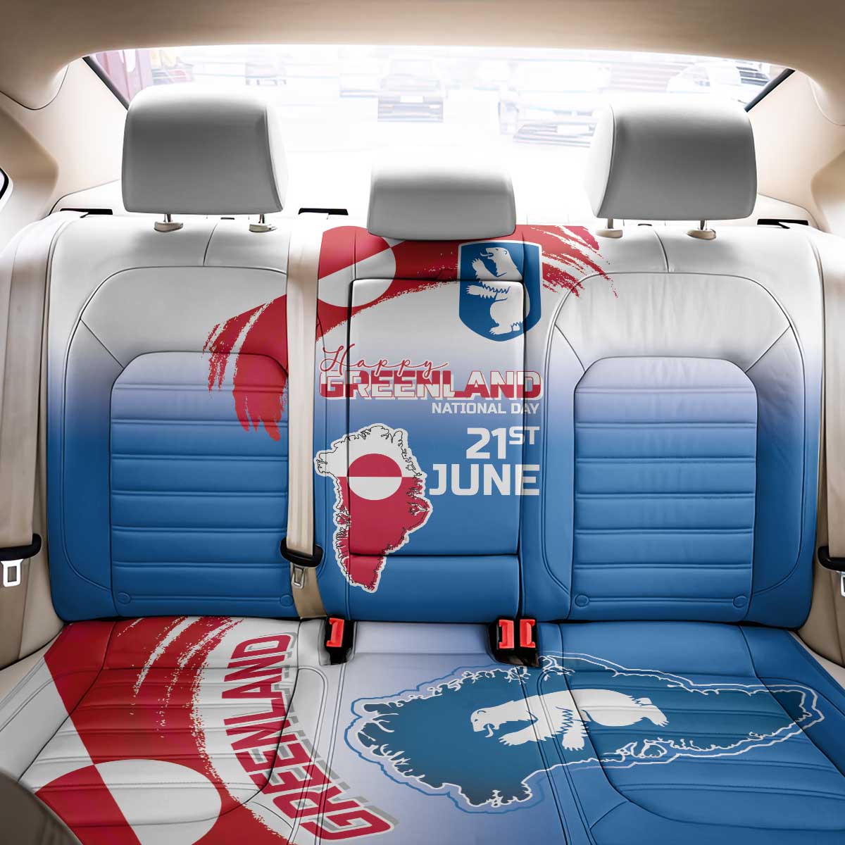 Greenland National Day Back Car Seat Cover National Country Flag and Emblem with The Map