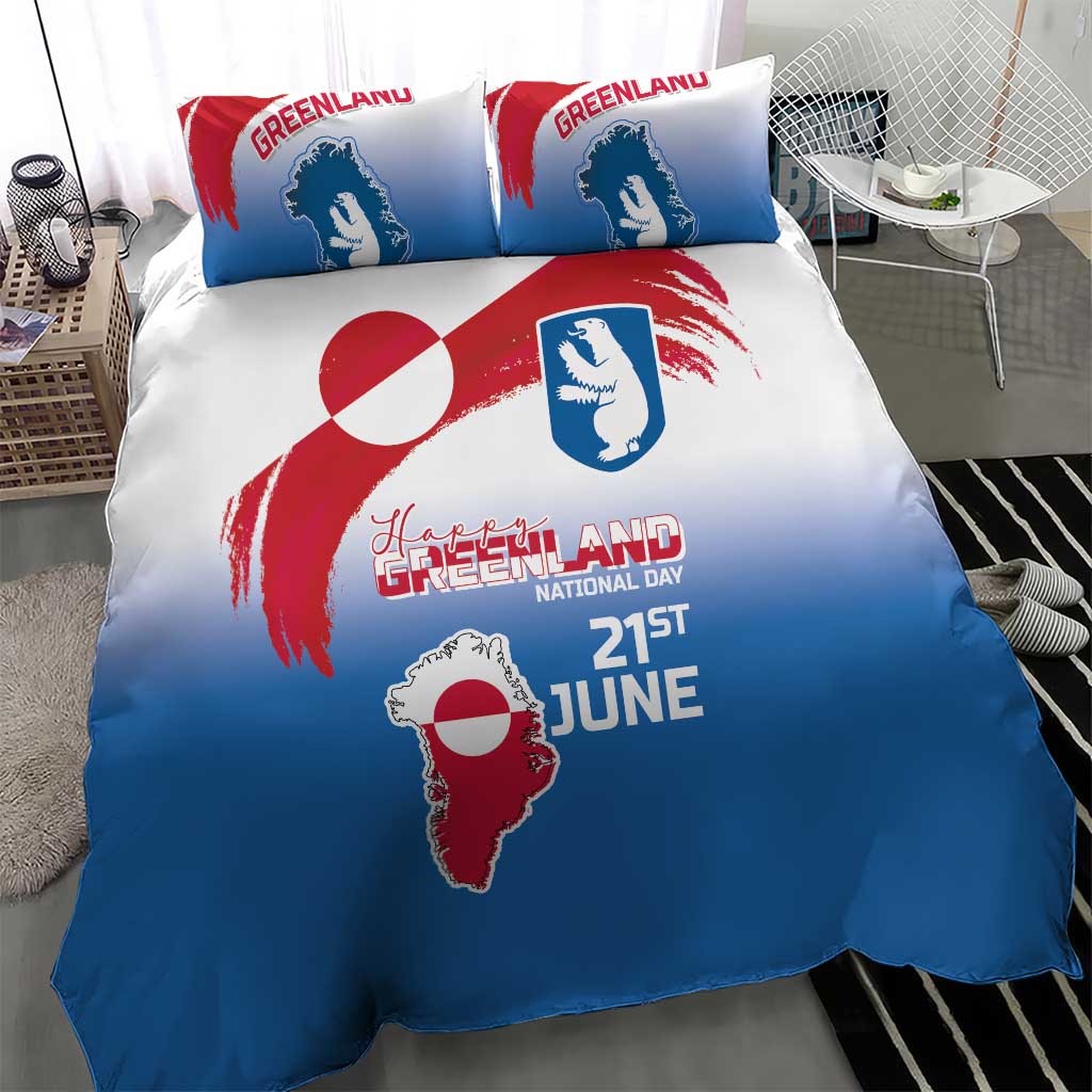 Greenland National Day Bedding Set National Country Flag and Emblem with The Map