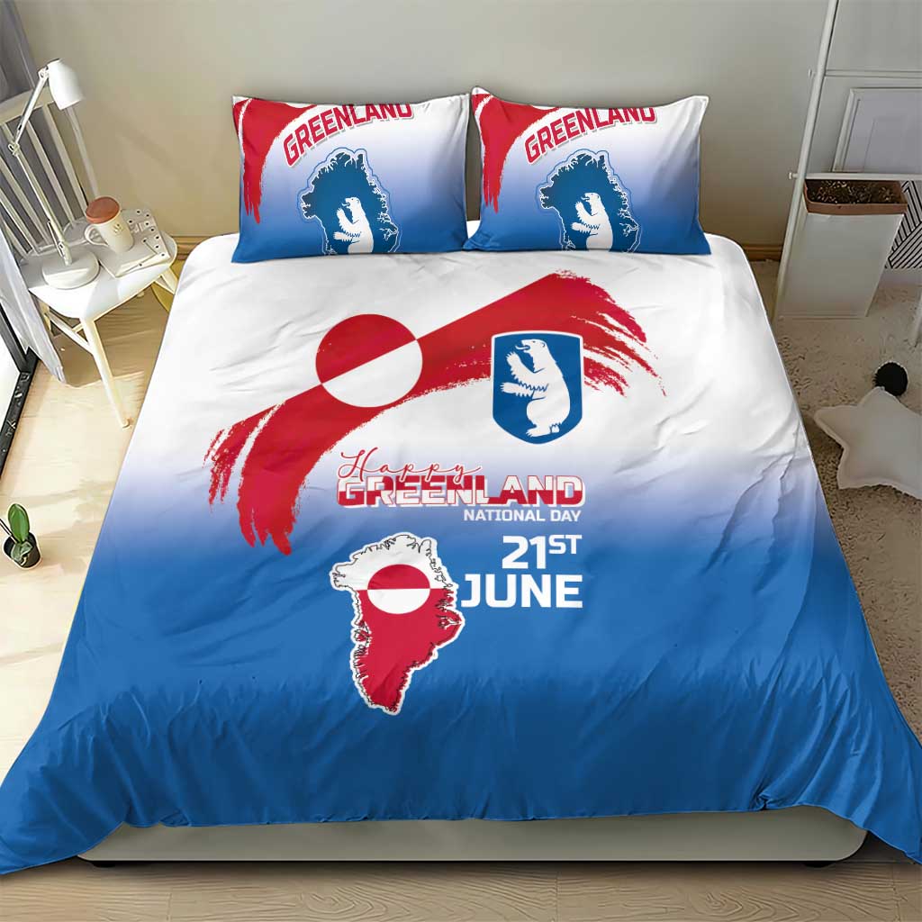 Greenland National Day Bedding Set National Country Flag and Emblem with The Map