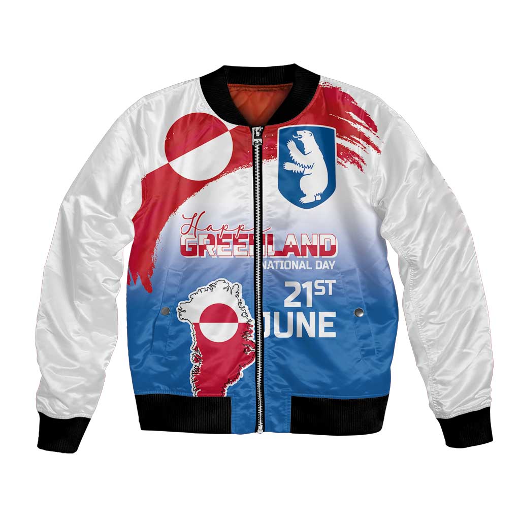 Greenland National Day Bomber Jacket National Country Flag and Emblem with The Map