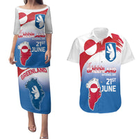 Greenland National Day Couples Matching Puletasi and Hawaiian Shirt National Country Flag and Emblem with The Map