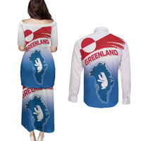 Greenland National Day Couples Matching Puletasi and Long Sleeve Button Shirt National Country Flag and Emblem with The Map